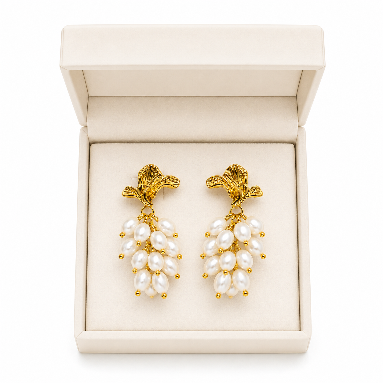 Gold Plated Floral Pearl Drop Earrings for Women | Anti-Tarnish Statement Earrings
