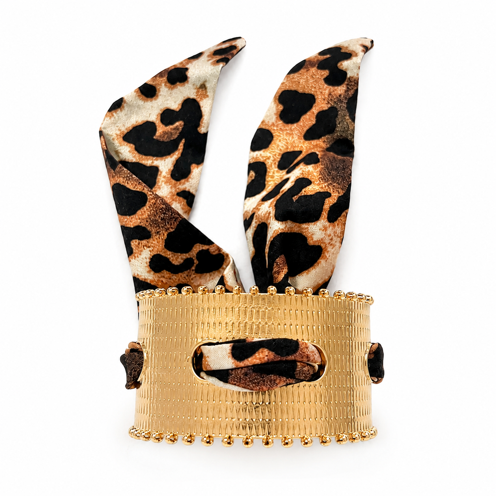 Leopard Print Scarf Bracelet | Gold Adjustable Cuff Bracelet for Women