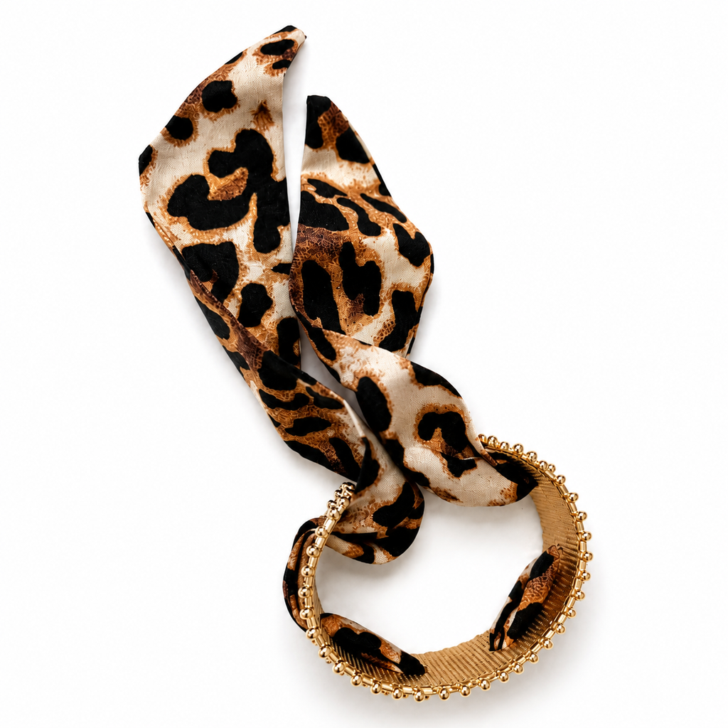 Leopard Print Scarf Bracelet | Gold Adjustable Cuff Bracelet for Women