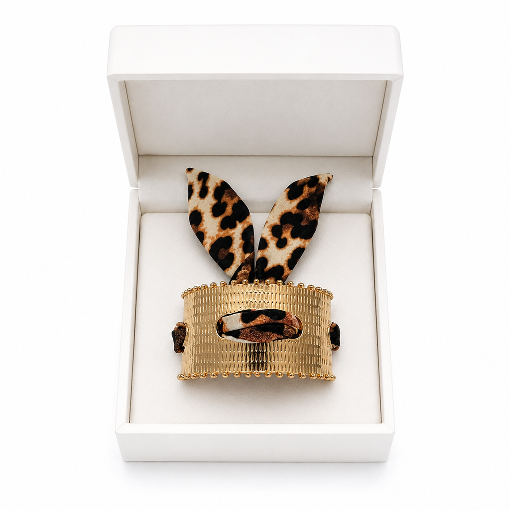 Leopard Print Scarf Bracelet | Gold Adjustable Cuff Bracelet for Women