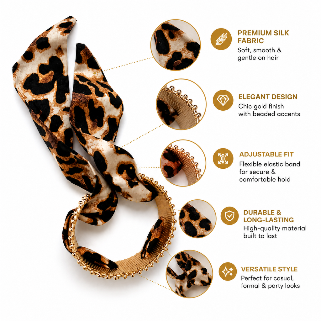 Leopard Print Scarf Bracelet | Gold Adjustable Cuff Bracelet for Women