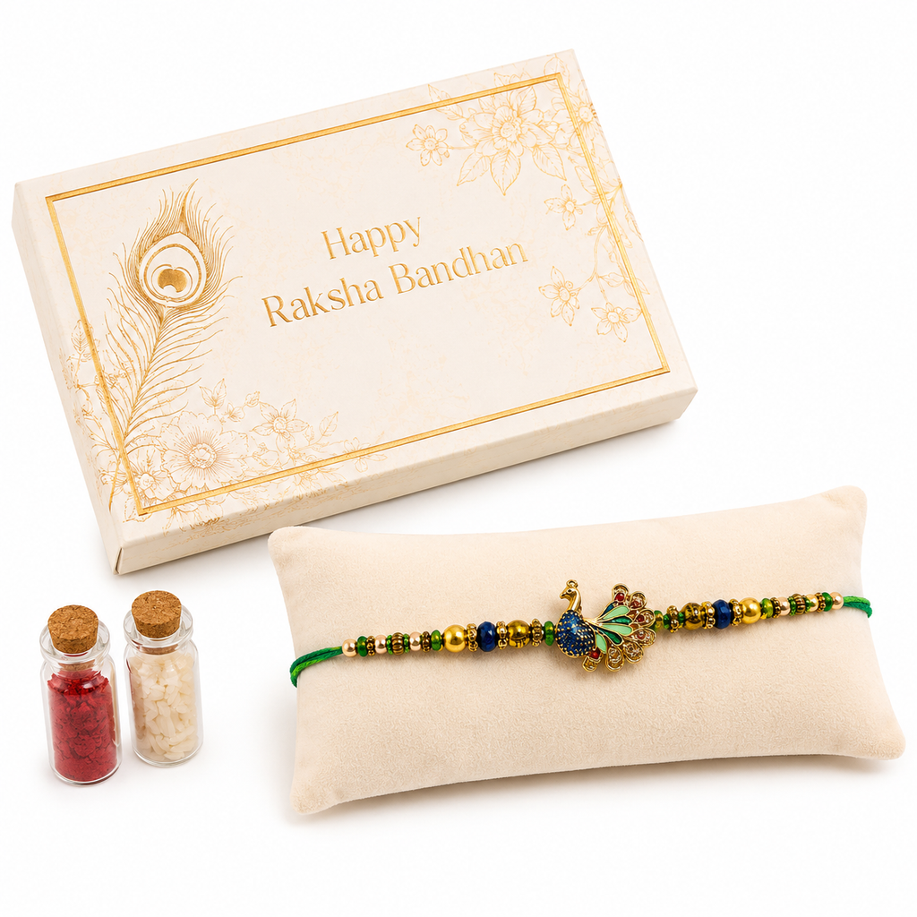 Peacock Designer Rakhi for Brother – Premium Handcrafted Rakhi