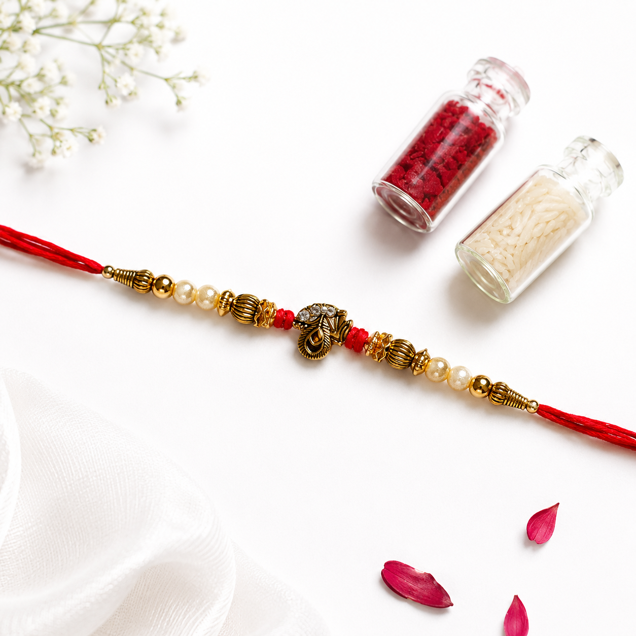 Antique Designer Rakhi for Brother with Pearl Beads