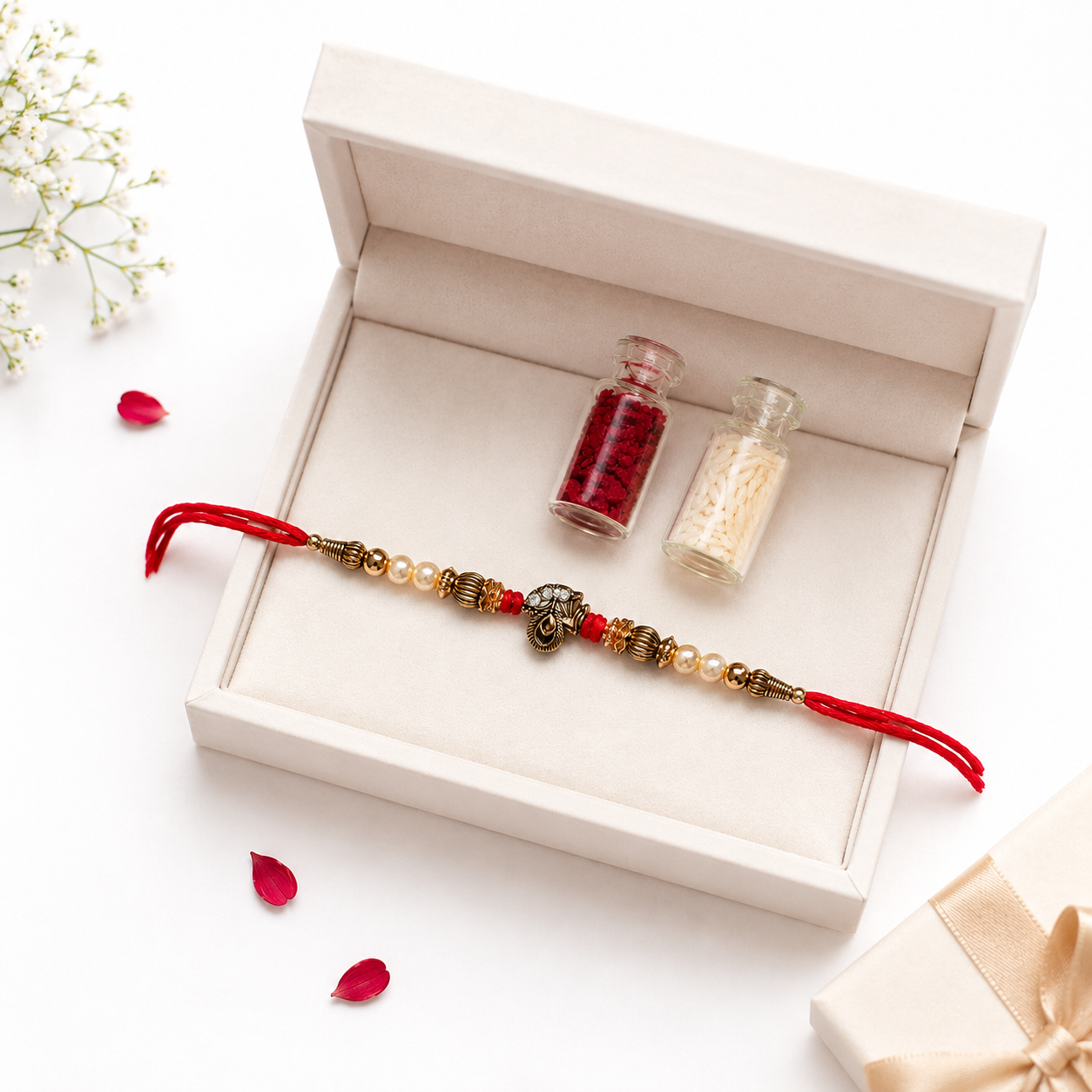 Antique Designer Rakhi for Brother with Pearl Beads
