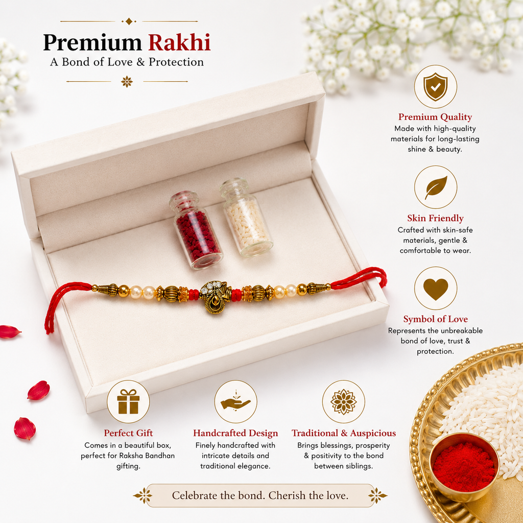 Antique Designer Rakhi for Brother with Pearl Beads