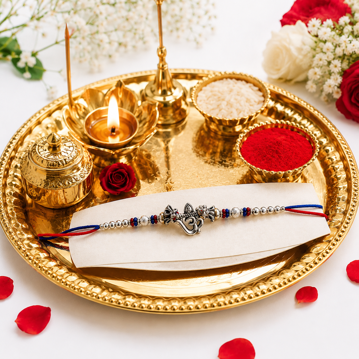Lord Ganesha Designer Rakhi for Brother – Premium Silver Finish