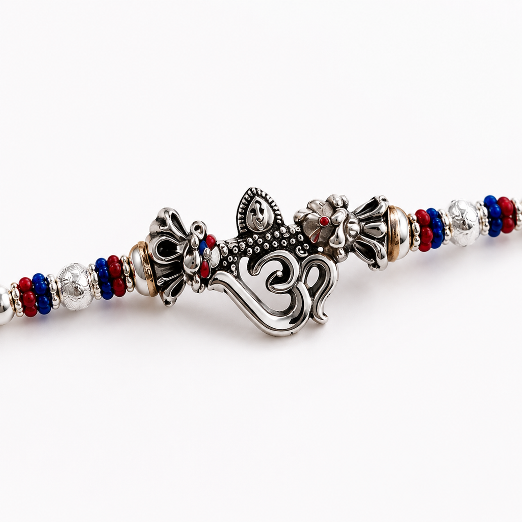 Lord Ganesha Designer Rakhi for Brother – Premium Silver Finish