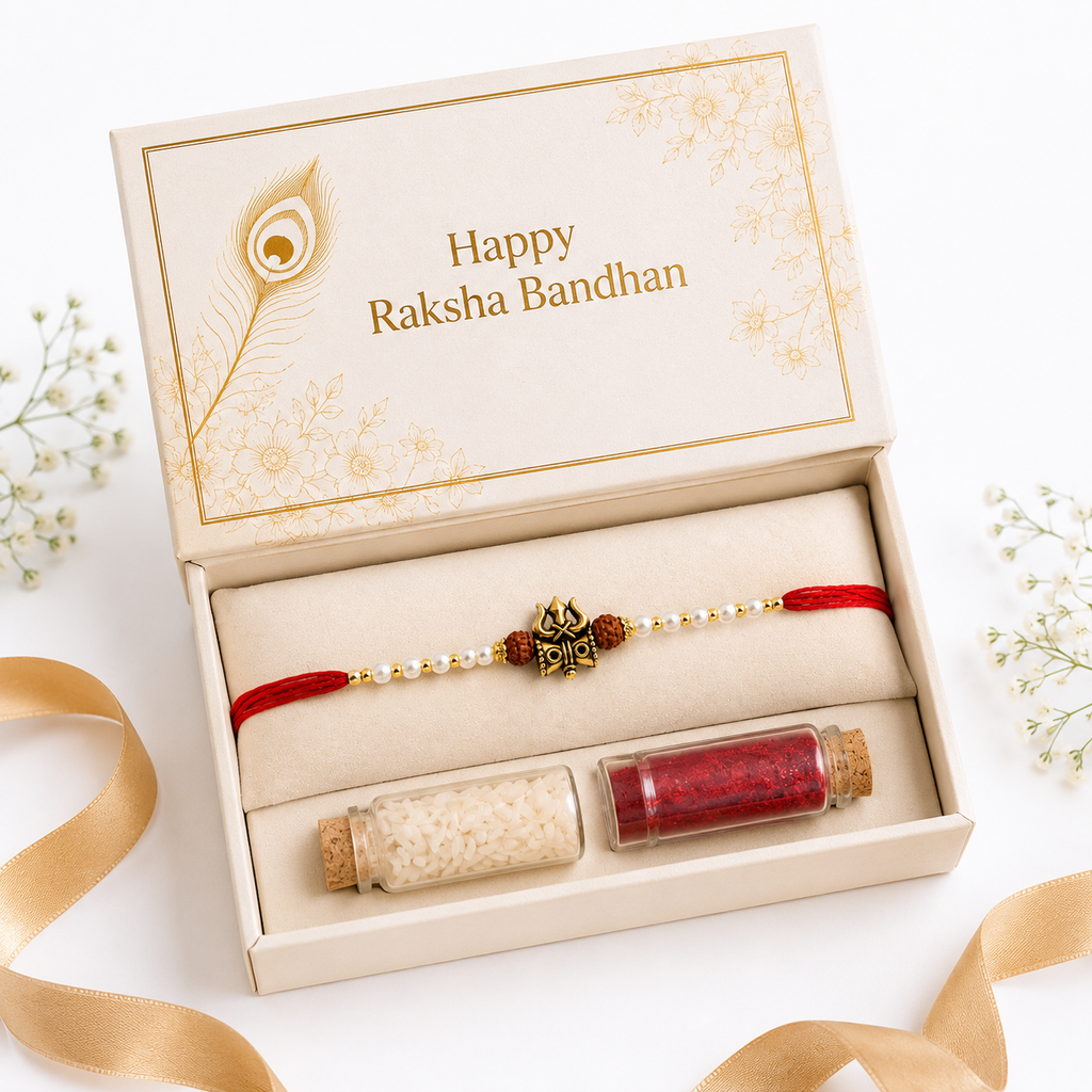 Mahadev Trishul Designer Rakhi for Brother – Premium Rudraksha Rakhi