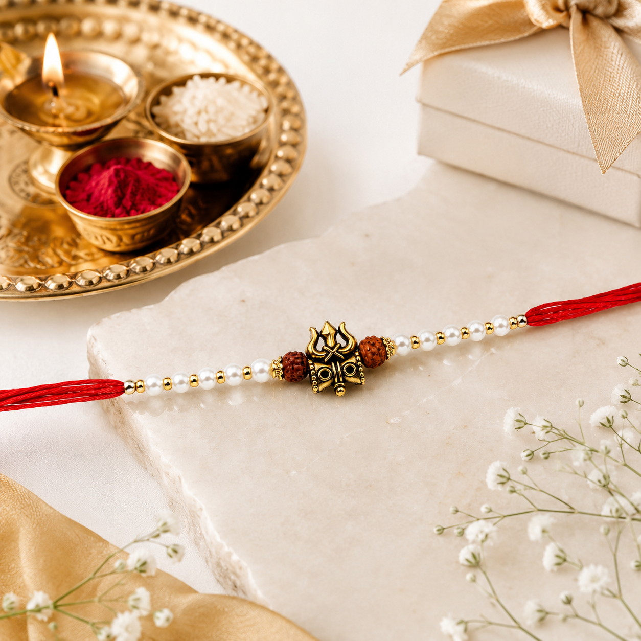 Mahadev Trishul Designer Rakhi for Brother – Premium Rudraksha Rakhi