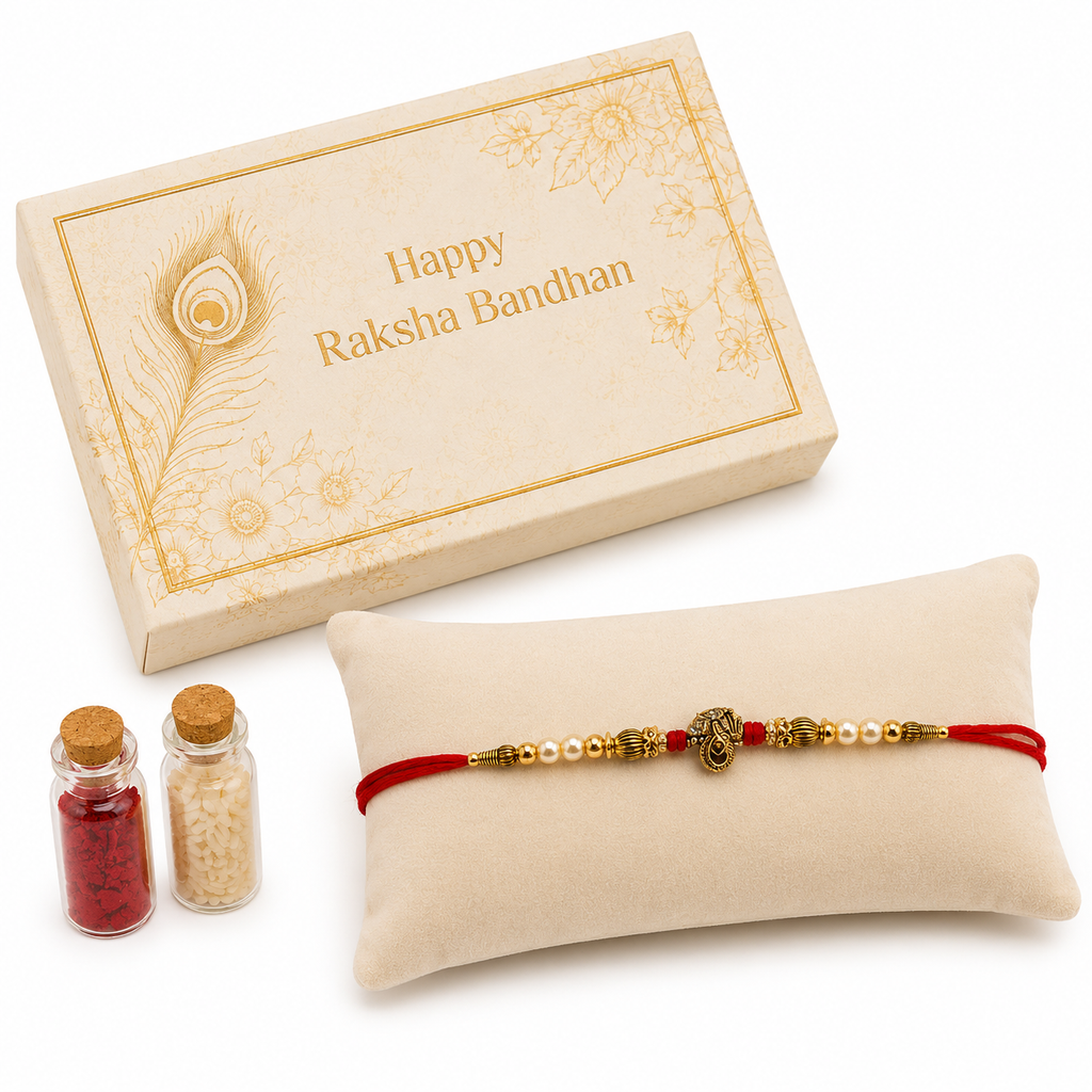Antique Designer Rakhi for Brother with Pearl Beads