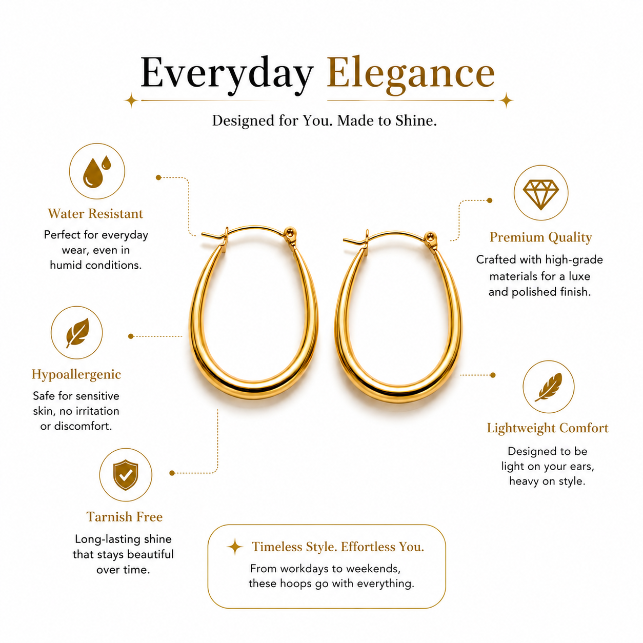 Elegant Gold Hoop Earrings for Women | Waterproof & Hypoallergenic