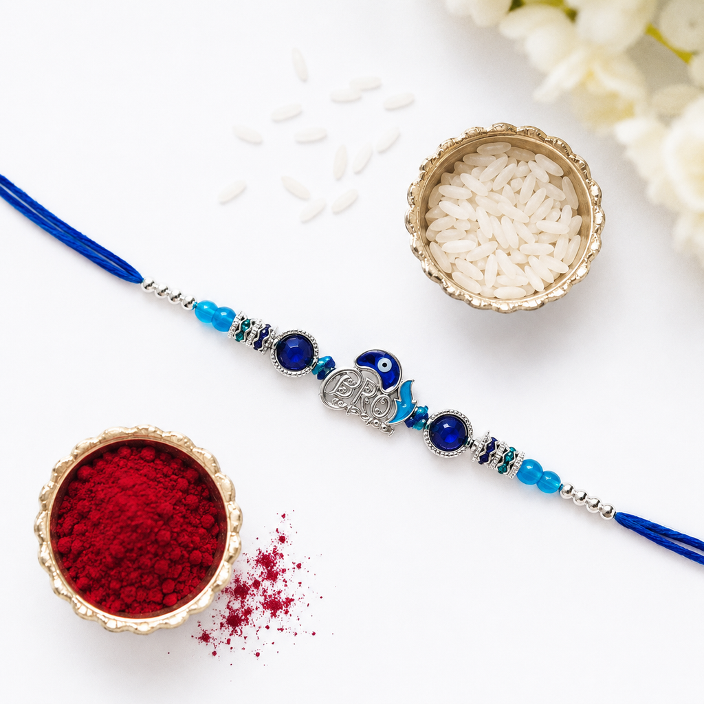 Premium Om Evil Eye Designer Rakhi for Brother – Silver Finish
