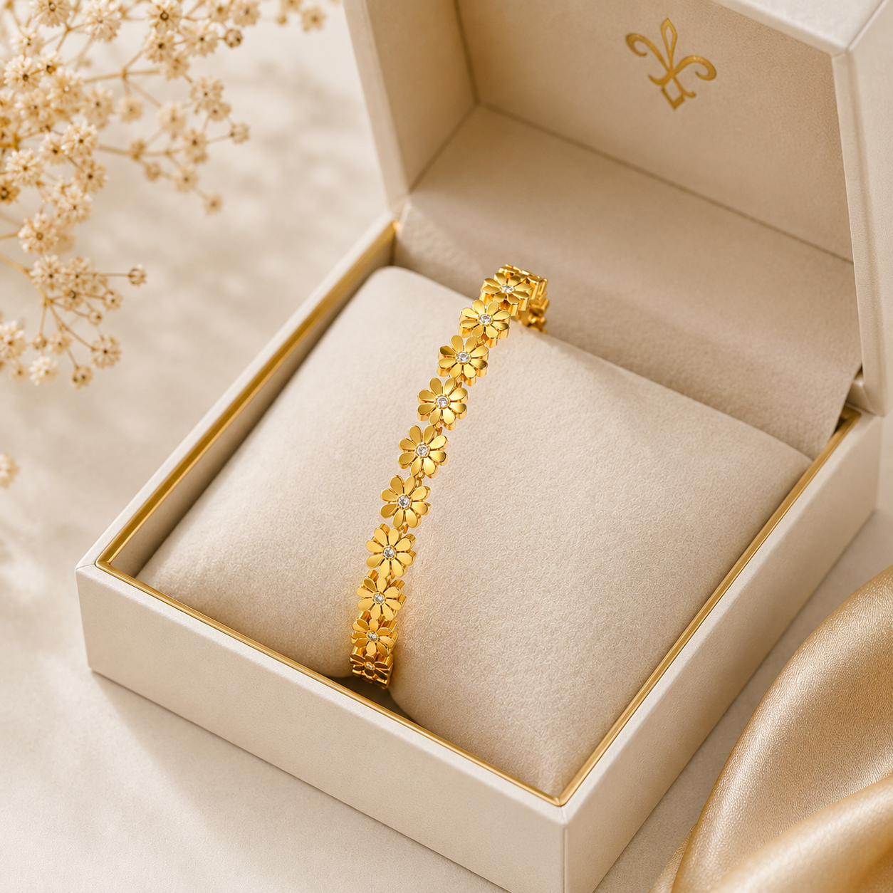 Floral Daisy Gold Bracelet for Women | Anti Tarnish & Waterproof