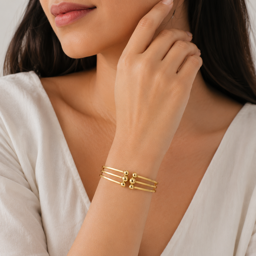 Elegant Triple Layer Gold Cuff Bracelet for Women | Anti Tarnish & Waterproof