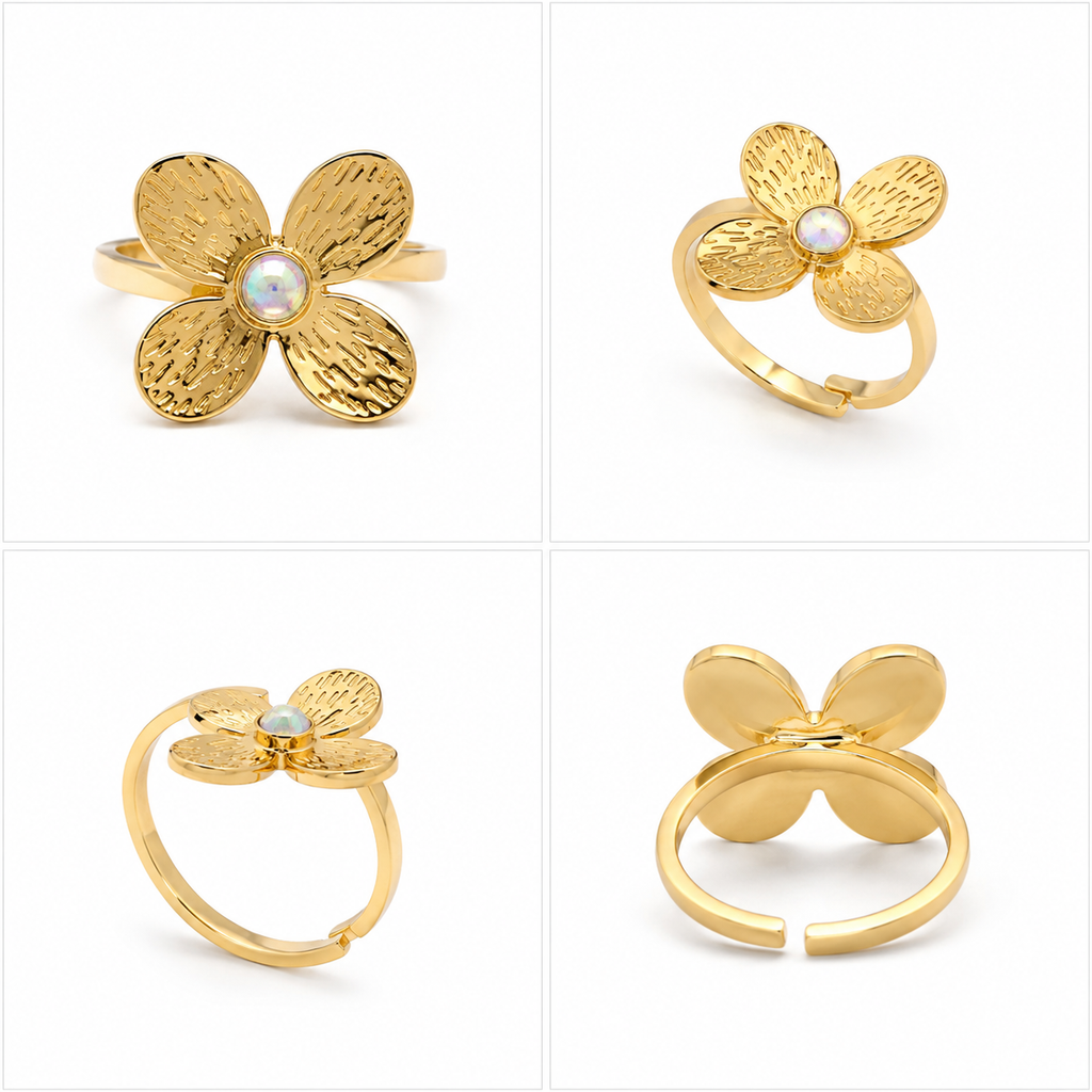 Golden Bloom Adjustable Floral Ring | 18K Gold Plated Anti Tarnish Ring