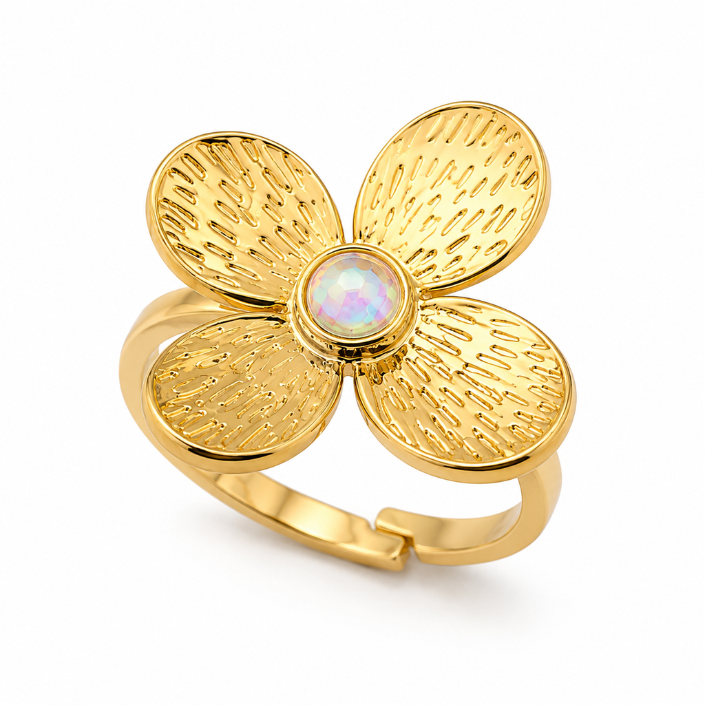 Golden Bloom Adjustable Floral Ring | 18K Gold Plated Anti Tarnish Ring