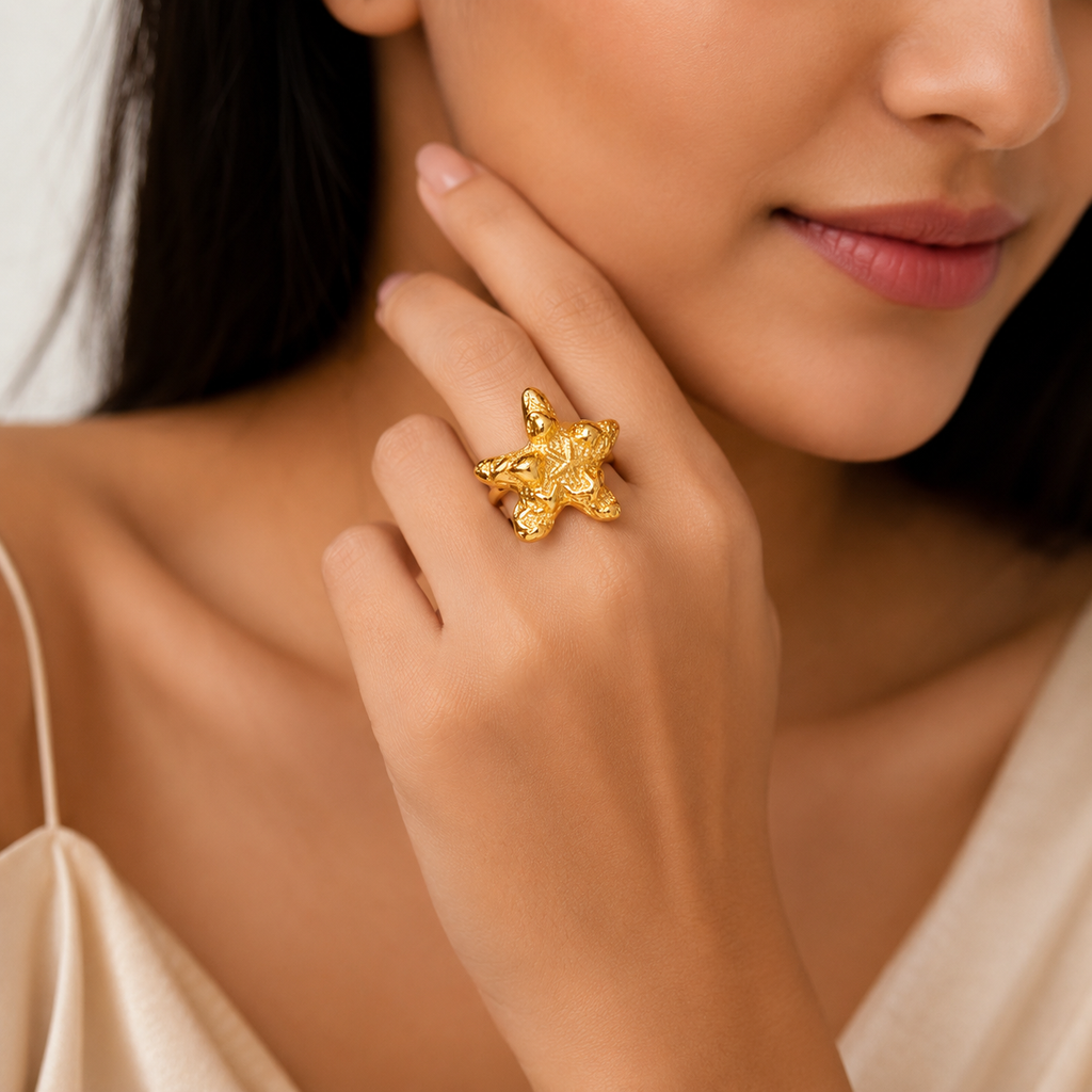 Golden Star Adjustable Ring | 18K Gold Plated Anti Tarnish Ring