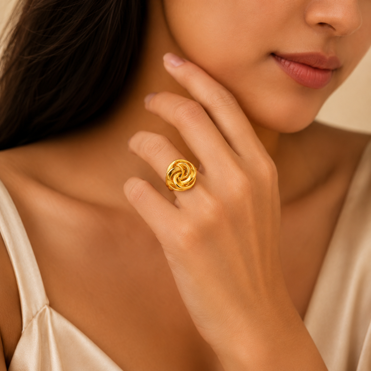 Golden Infinity Knot Adjustable Ring | 18K Gold Plated Anti Tarnish Ring
