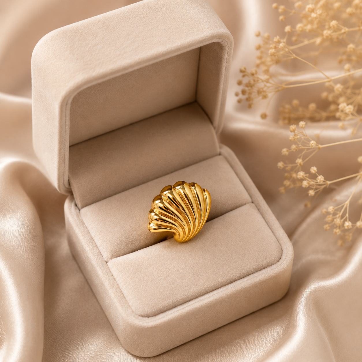 Golden Seashell Adjustable Ring | 18K Gold Plated Anti Tarnish Ring