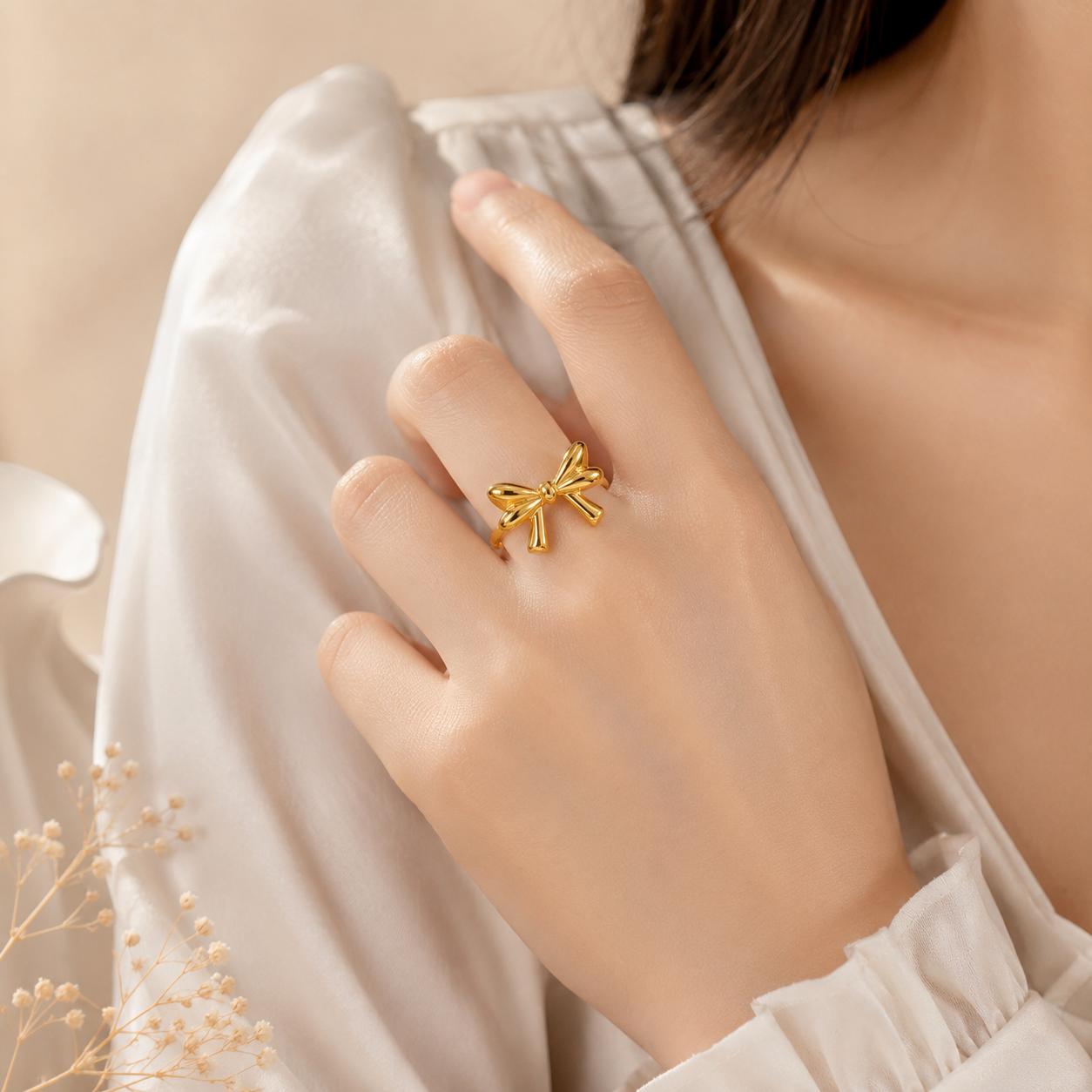 Golden Bow Adjustable Ring | 18K Gold Plated Anti Tarnish Ring