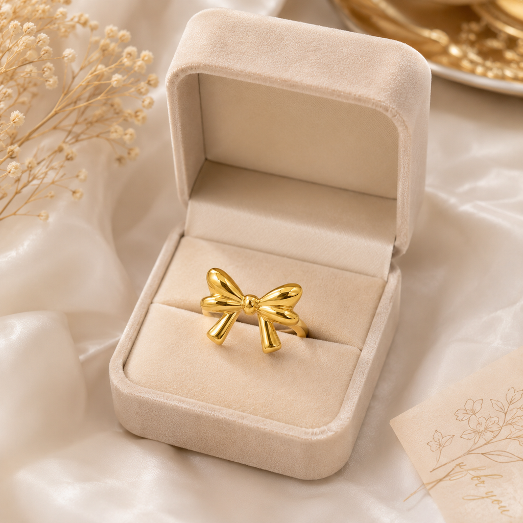 Golden Bow Adjustable Ring | 18K Gold Plated Anti Tarnish Ring
