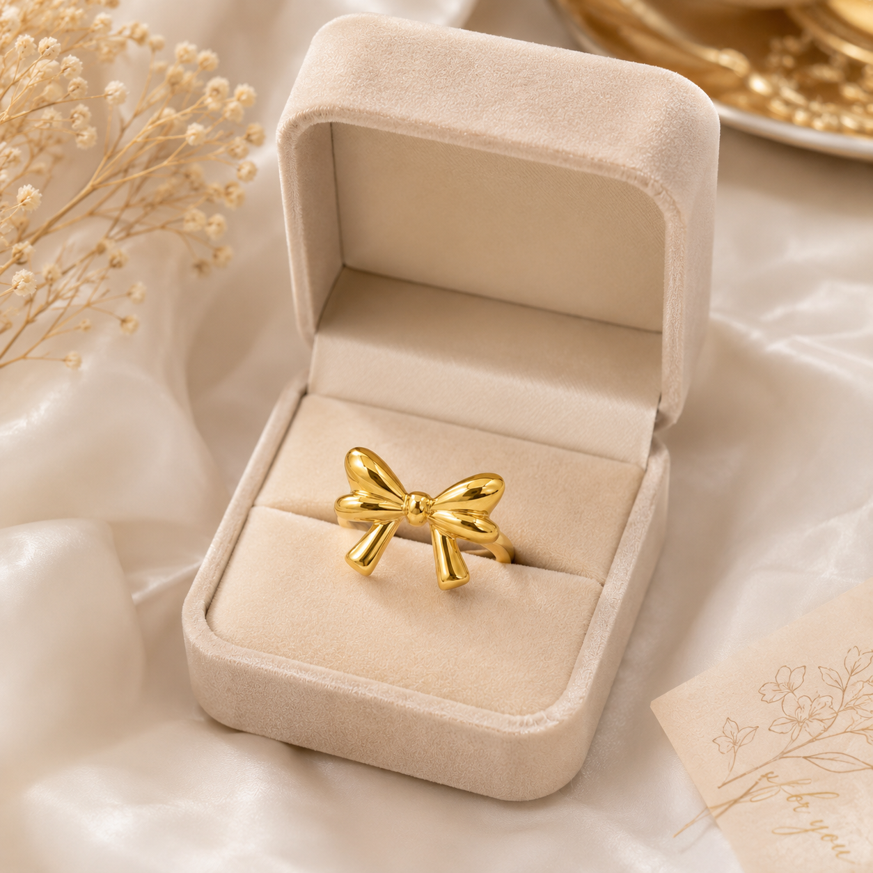 Golden Bow Adjustable Ring | 18K Gold Plated Anti Tarnish Ring