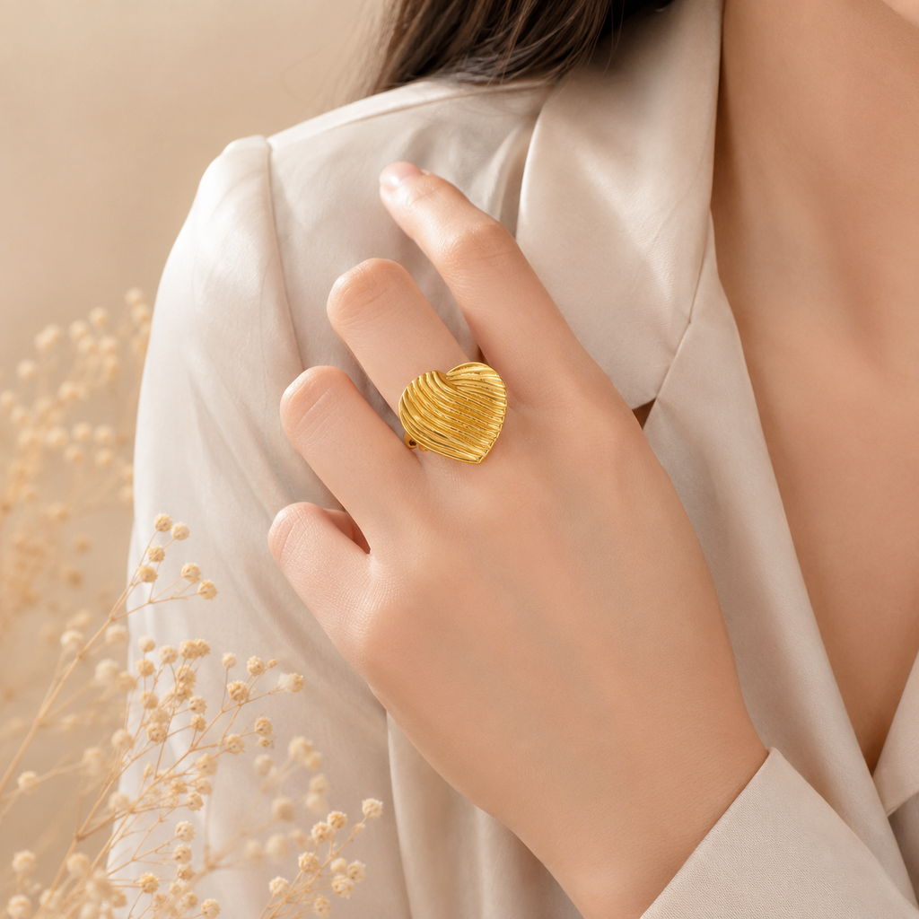Golden Heart Adjustable Ring | 18K Gold Plated Anti Tarnish Ring