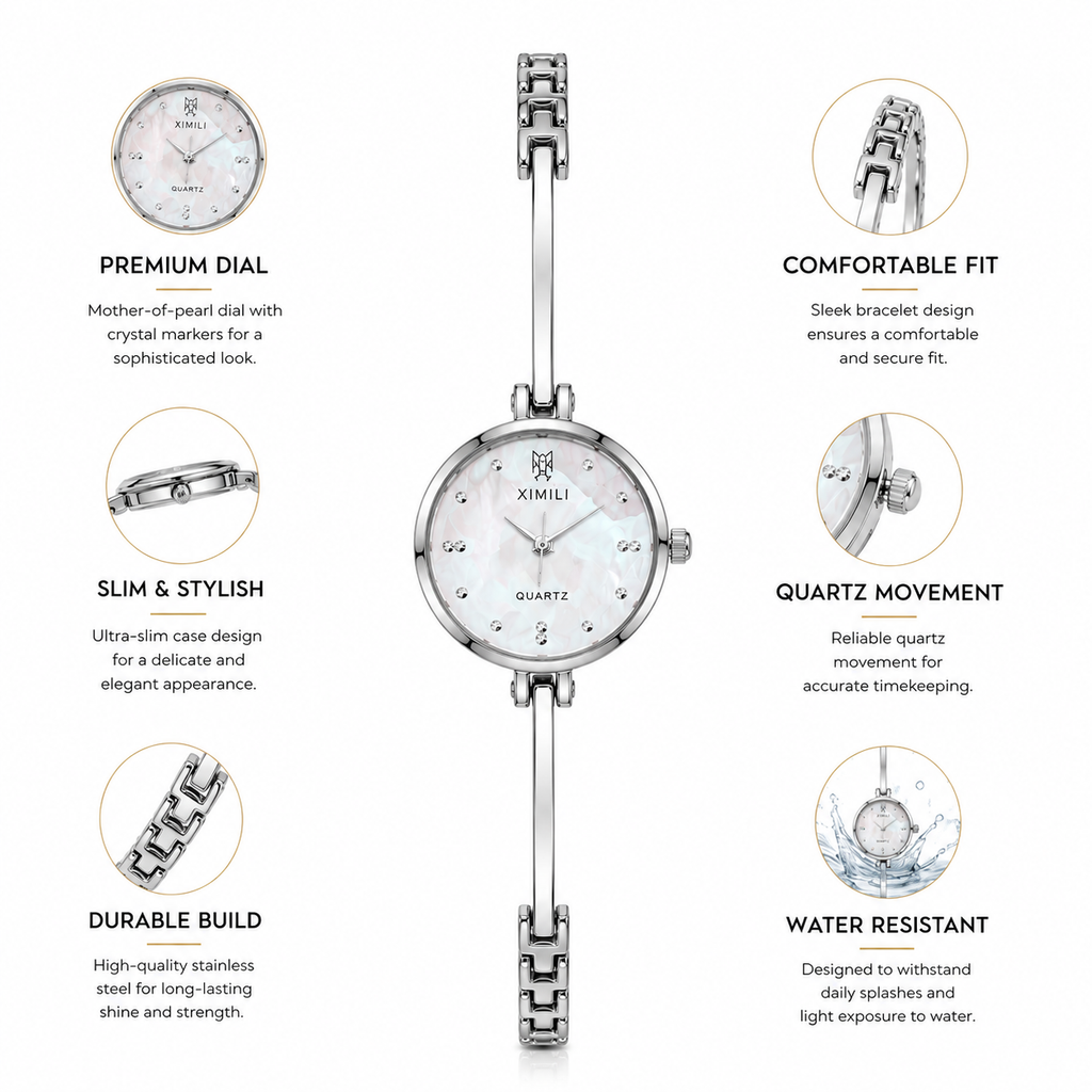 Luxury Silver Bracelet Watch for Women | Elegant Quartz Analog Wrist Watch