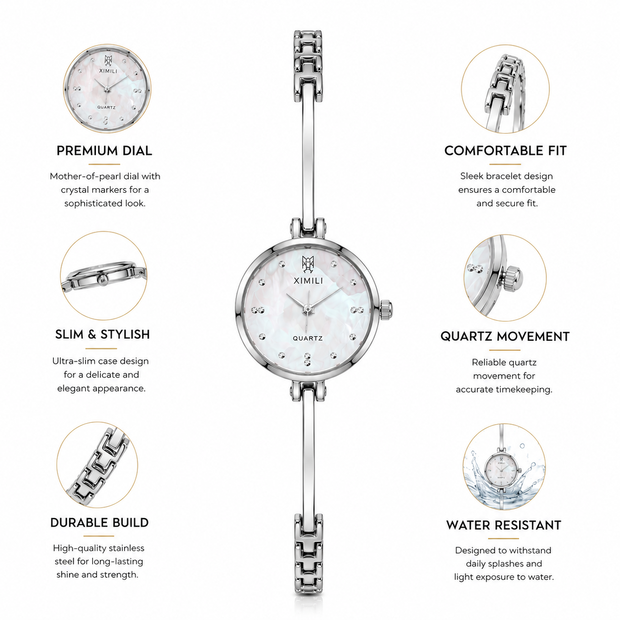Luxury Silver Bracelet Watch for Women | Elegant Quartz Analog Wrist Watch