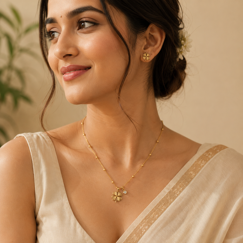Lucky Clover Gold Pendant Necklace for Women | Elegant Charm Jewelry
