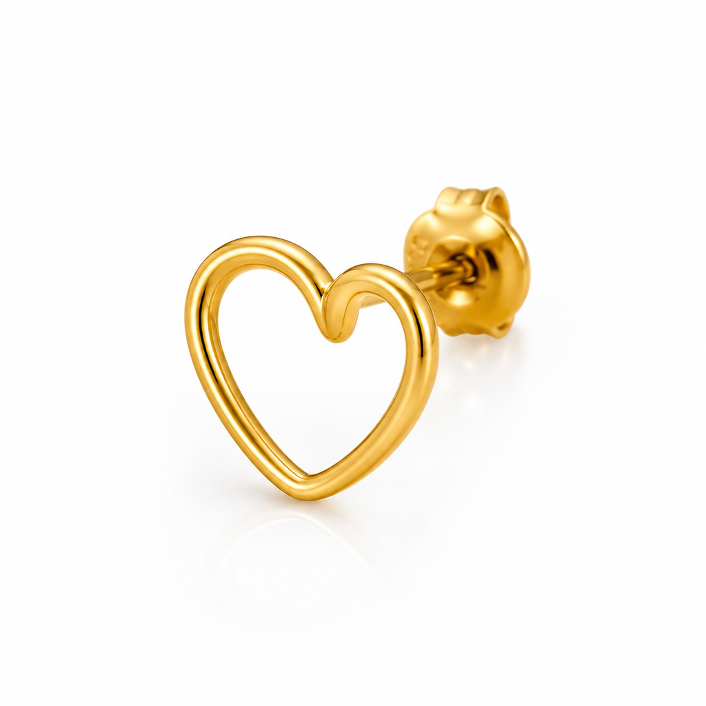 18K Gold Heart Stud Earrings | Anti-Tarnish Women's Jewelry