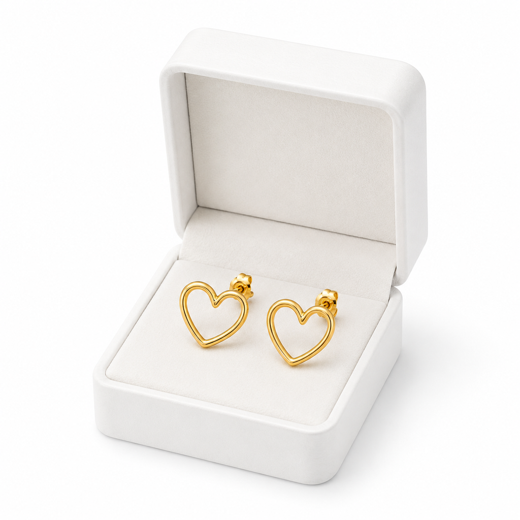 18K Gold Heart Stud Earrings | Anti-Tarnish Women's Jewelry