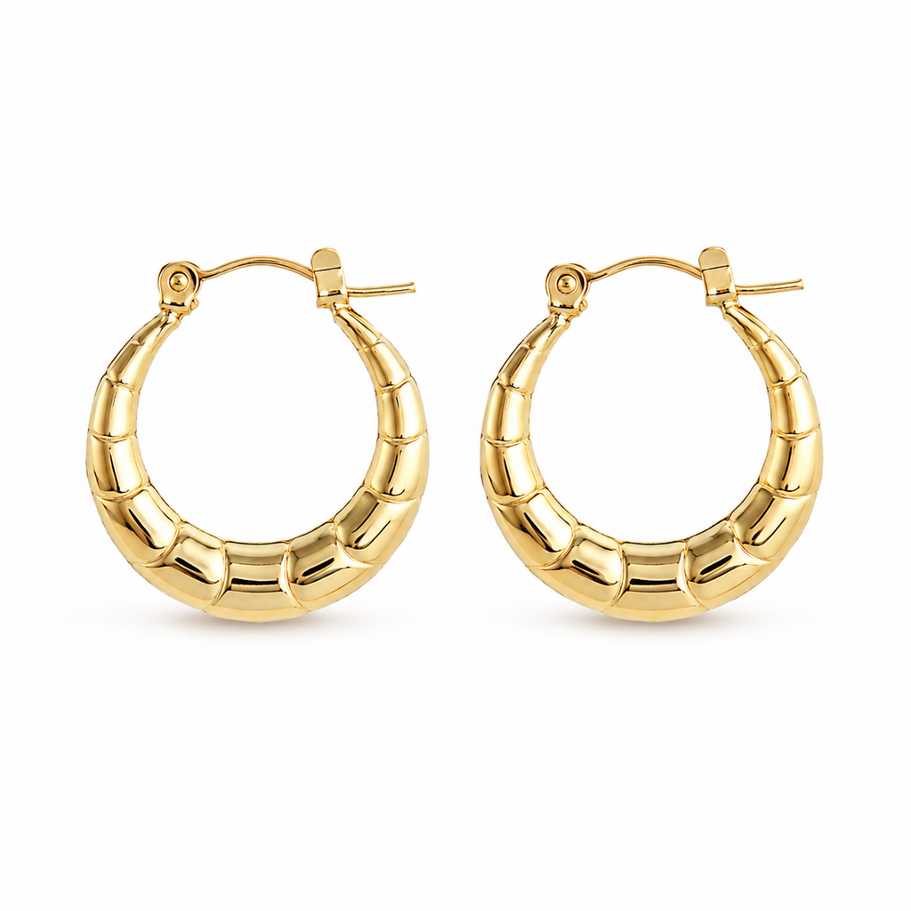 Gold Textured Chunky Hoop Earrings for Women | Anti-Tarnish & Hypoallergenic