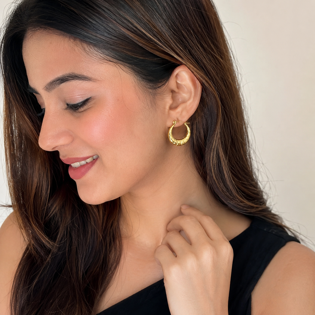 Gold Textured Chunky Hoop Earrings for Women | Anti-Tarnish & Hypoallergenic