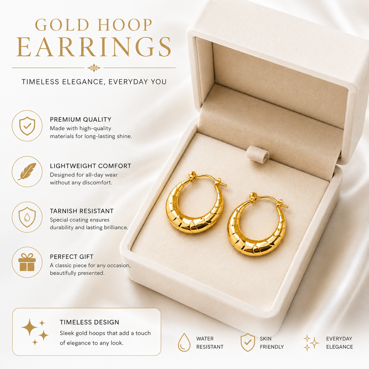 Gold Textured Chunky Hoop Earrings for Women | Anti-Tarnish & Hypoallergenic