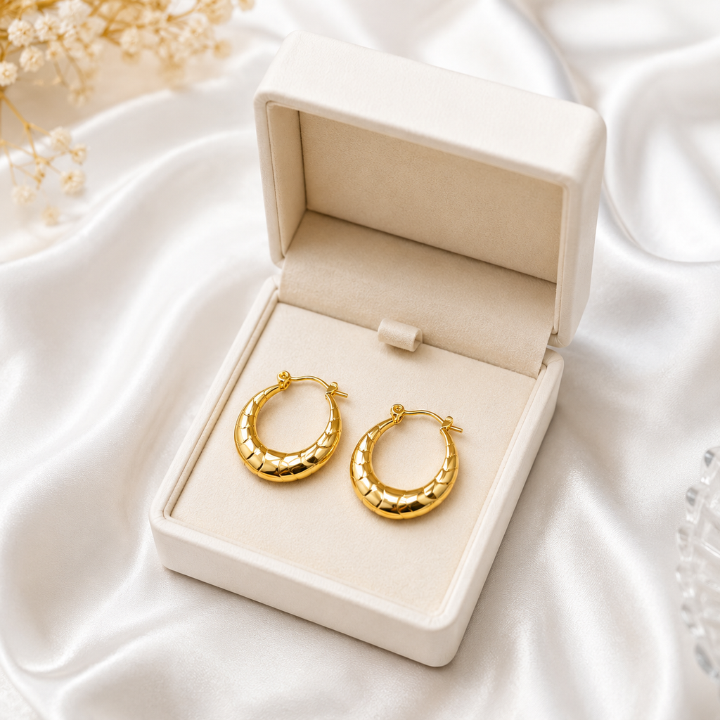 18K Gold Textured Hoop Earrings | Anti-Tarnish Jewelry