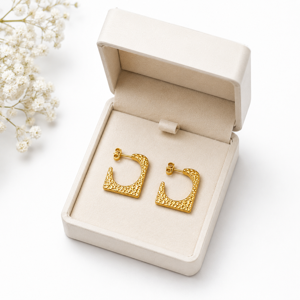 18K Gold Square Hoop Earrings | Anti-Tarnish Jewelry