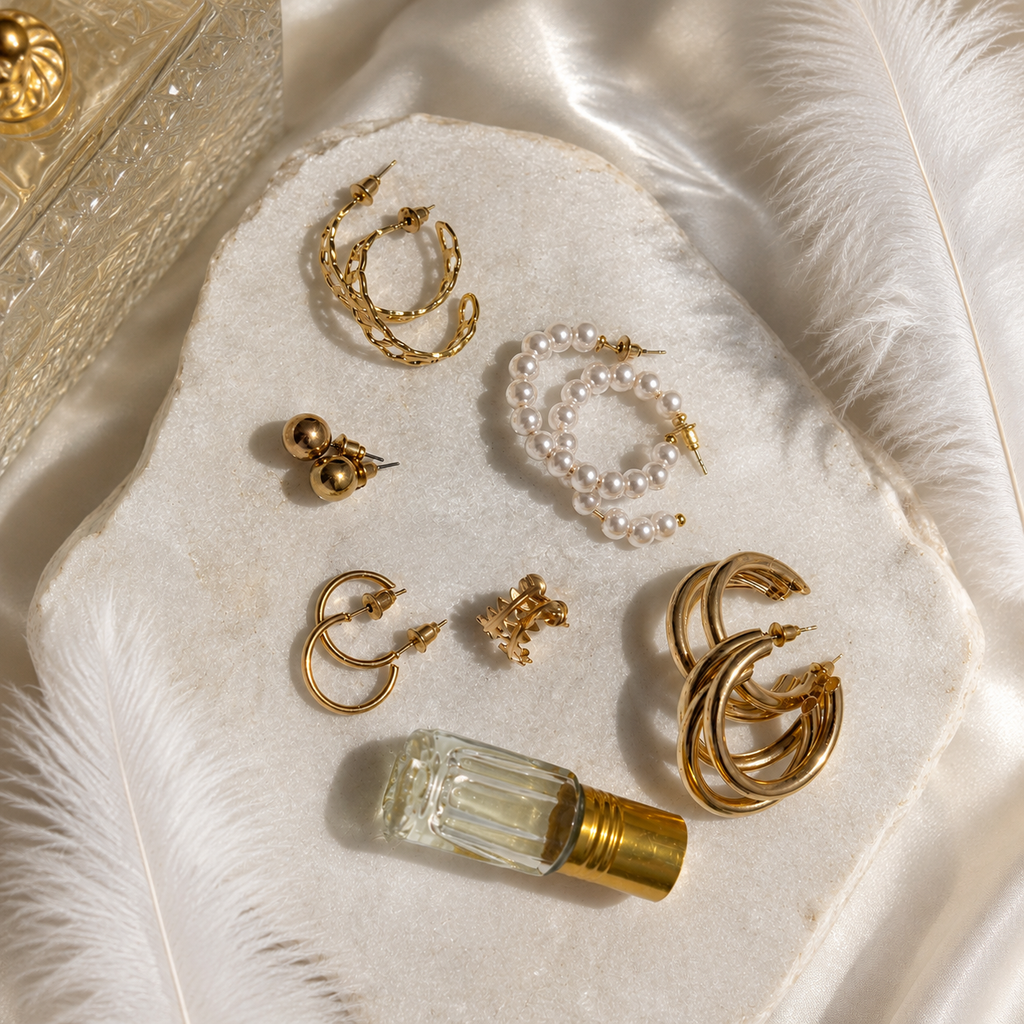 Gold & Pearl Earring Collection 18k Gold Plated 6-piece set Character count optimized