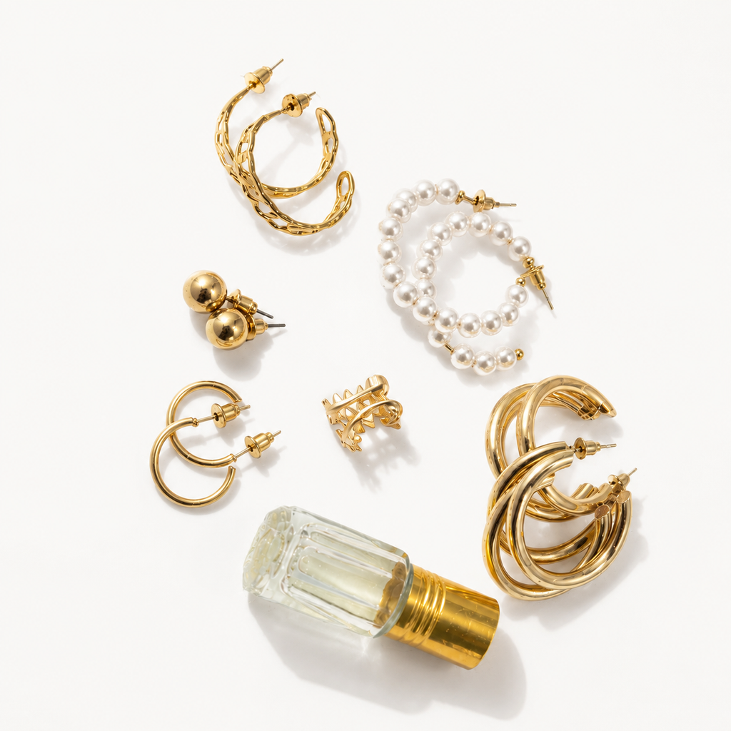 Gold & Pearl Earring Collection 18k Gold Plated 6-piece set Character count optimized