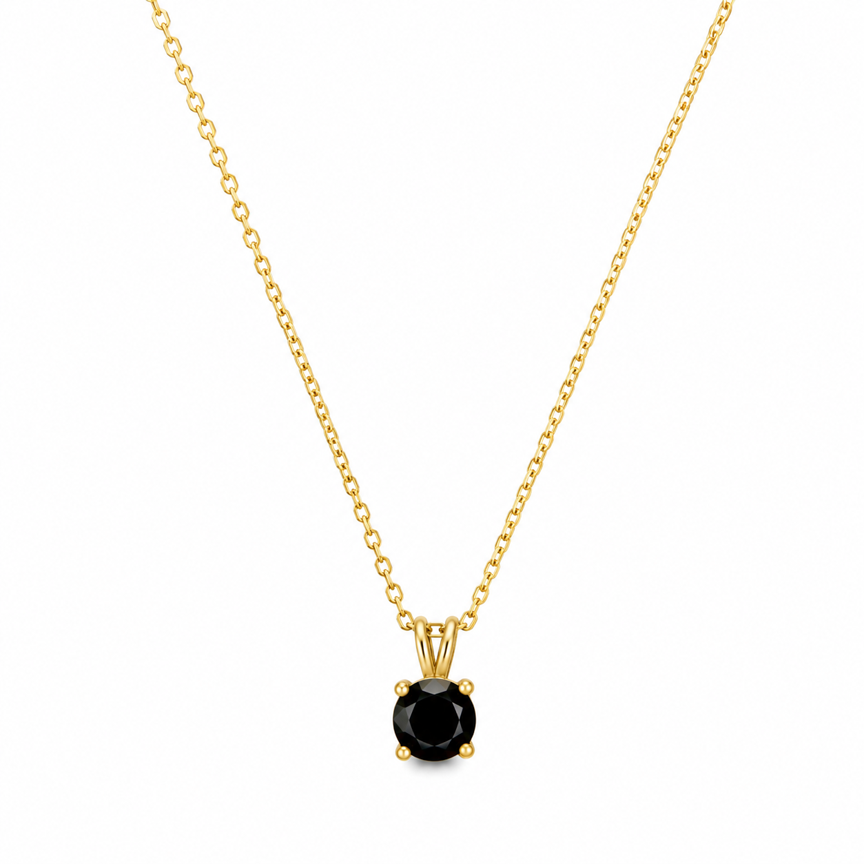 18K Gold Black Solitaire Pendant Necklace — Round Cut CZ
