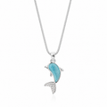 Larimar Dolphin Pendant Necklace – Silver CZ Crystal Snake Chain