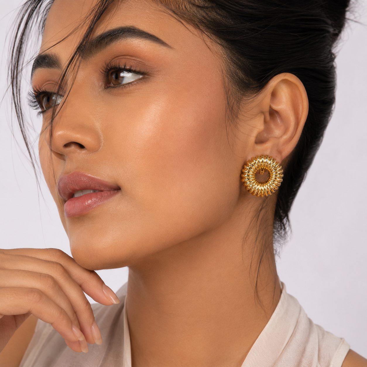 Gold Sunflower Hoop Earrings | Statement Studs for Women