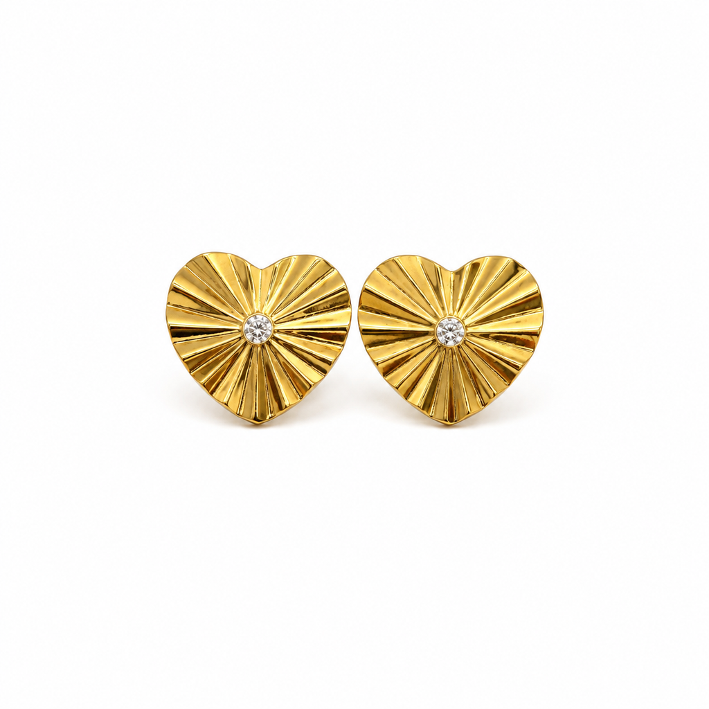Gold Heart Stud Earrings | Crystal Center Statement Jewelry for Women