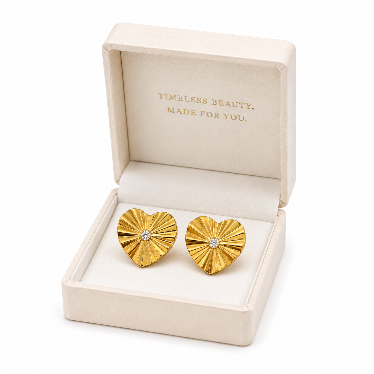 Gold Heart Stud Earrings | Crystal Center Statement Jewelry for Women