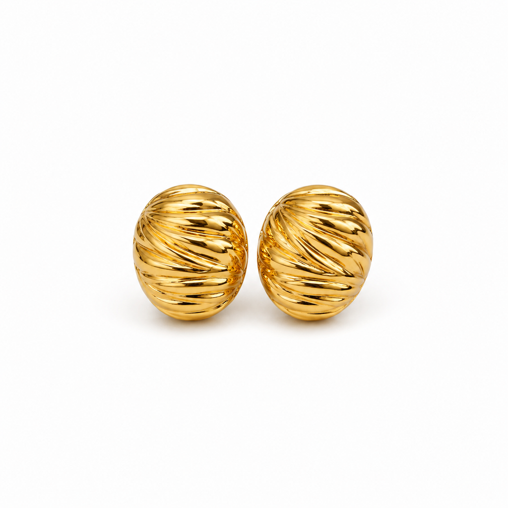 Gold Twisted Dome Stud Earrings | Chunky Bold Jewelry for Women