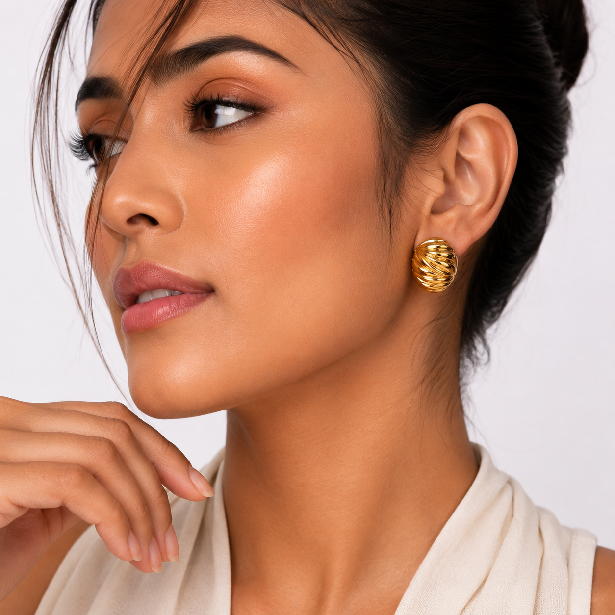 Gold Twisted Dome Stud Earrings | Chunky Bold Jewelry for Women