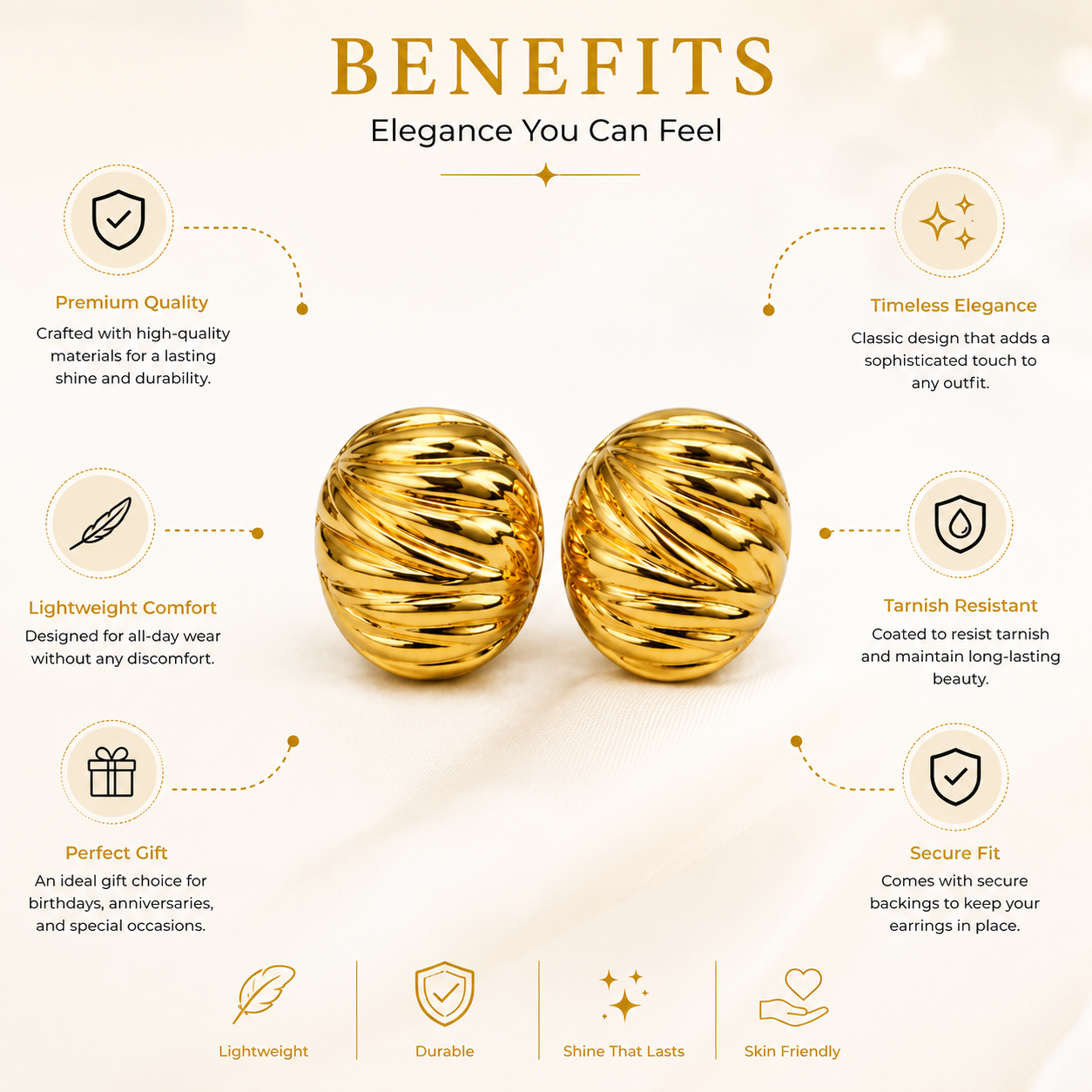 Gold Twisted Dome Stud Earrings | Chunky Bold Jewelry for Women
