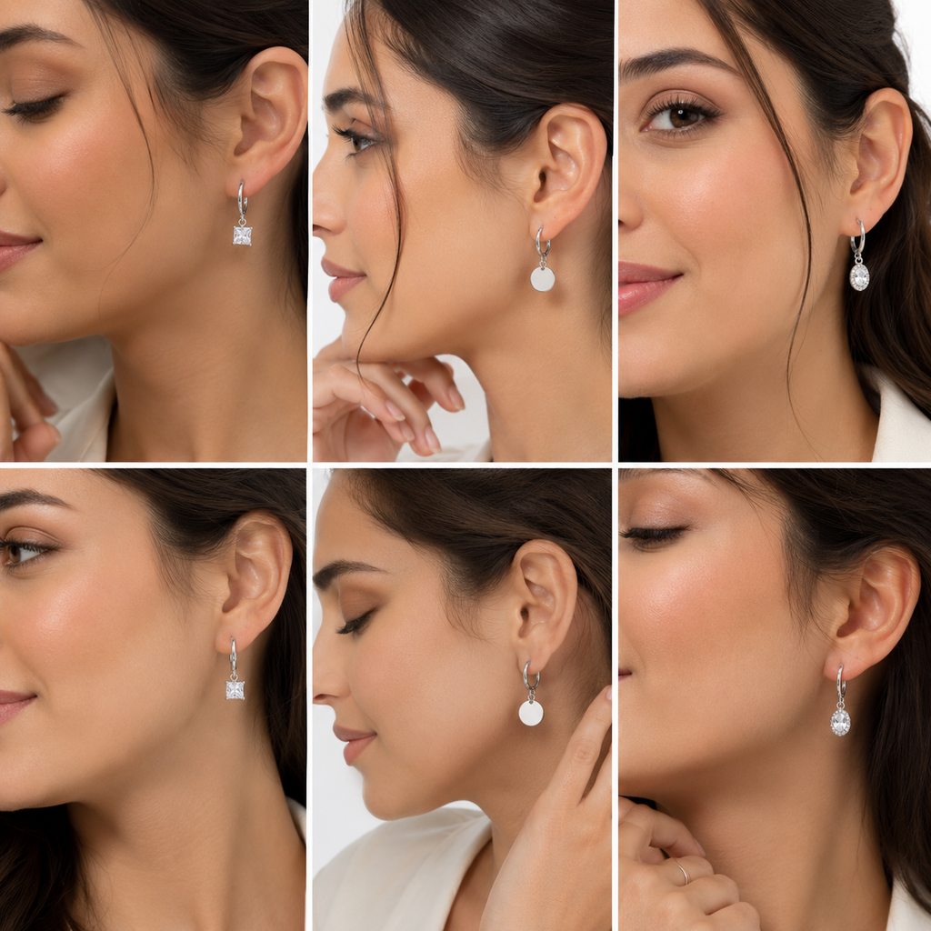 Silver Hoop Earrings Combo Set of 3 | Crystal Drop, Coin & Zirconia Charm Earrings