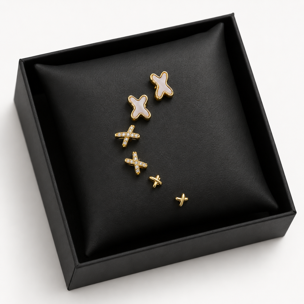Gold X Cross Stud Earrings Gift Set of 3 | Enamel, Crystal & Minimal Studs