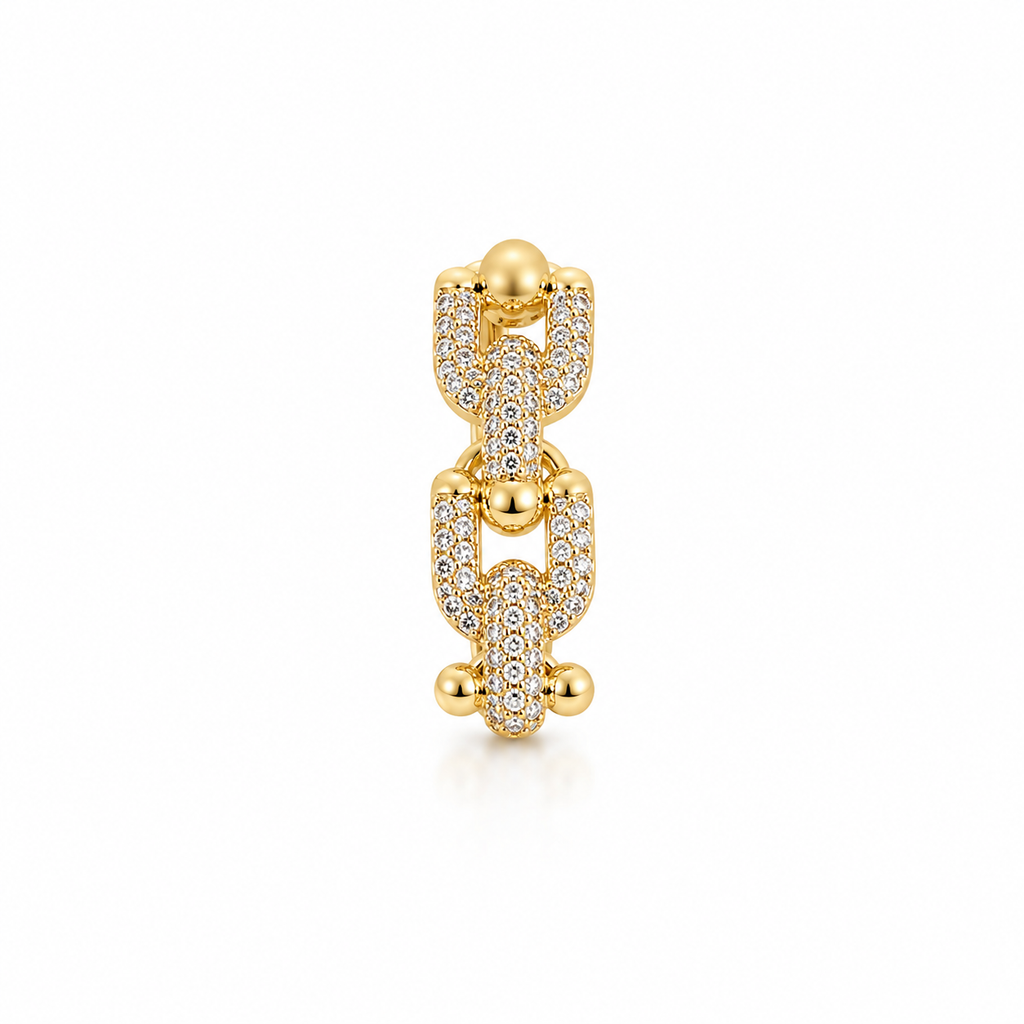 Elegant gold link charm with sparkling pavé diamonds, perfect for luxury bracelets or necklaces
